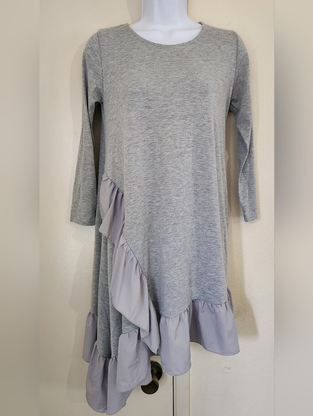 Light Gray Asymmetrical Ruffle Dress - Women